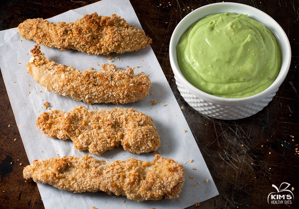 Baked Chicken Tenders with Creamy Avocado Dipping Sauce