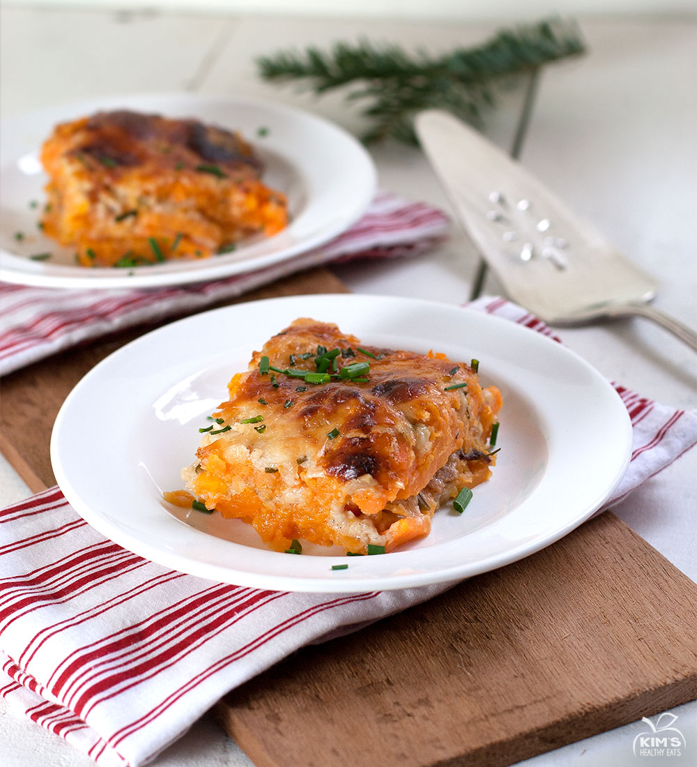 Sweet Potato Bacon Asiago Au Gratin | Kim's Healthy Eats